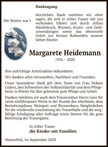 Traueranzeige von Margarete Heidemann von UEL