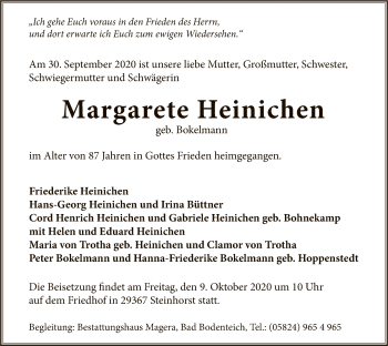 Traueranzeige von Margarete Heinichen von UEL