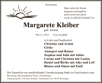 Traueranzeige von Margarete Kleiber von UEL