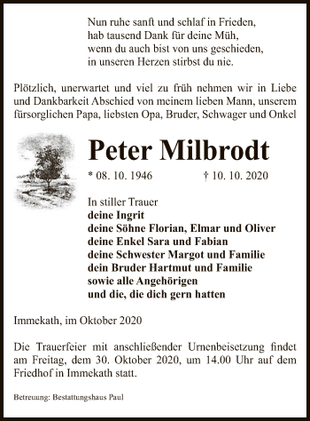 Traueranzeige von Peter Milbrodt von UEL