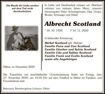 Traueranzeige von Albrecht Scotland von UEL