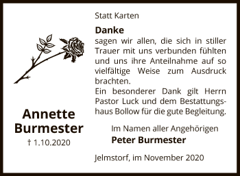 Traueranzeige von Annette Burmester von UEL