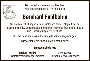 Traueranzeige von Bernhard Fuhlbohm von UEL