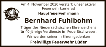 Traueranzeige von Bernhard Fuhlbohm von UEL