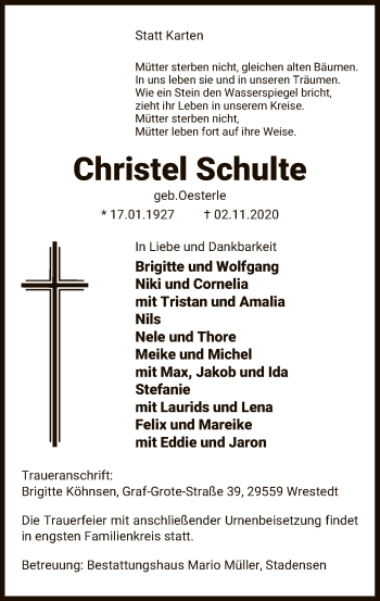 Traueranzeige von Christel Schulte von UEL