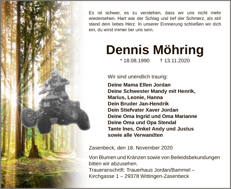  Traueranzeige für Dennis Möhring vom 18.11.2020 aus UEL