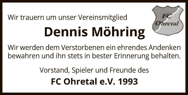  Traueranzeige für Dennis Möhring vom 21.11.2020 aus UEL