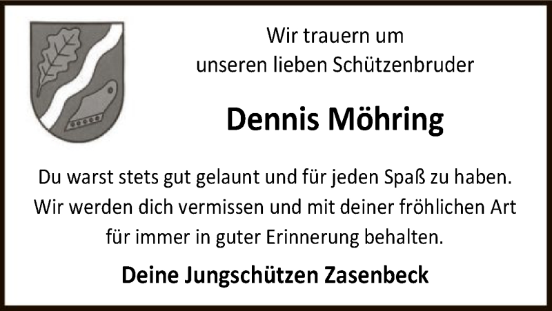  Traueranzeige für Dennis Möhring vom 21.11.2020 aus UEL