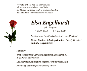 Traueranzeige von Elsa Engelhardt von UEL