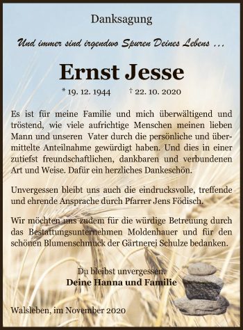 Traueranzeige von Ernst Jesse von UEL