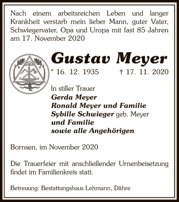 Traueranzeige von Gustav Meyer von UEL