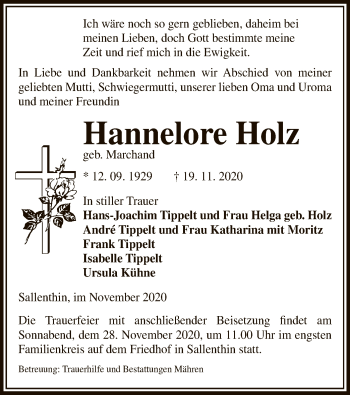 Traueranzeige von Hannelore Holz von UEL