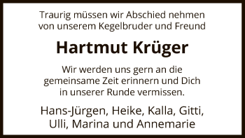 Traueranzeige von Hartmut Krüger von UEL