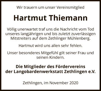 Traueranzeige von Hartmut Thiemann von UEL