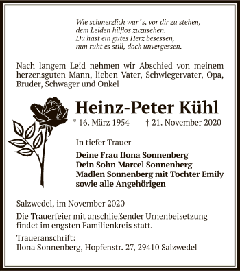 Traueranzeige von Heinz-Peter Kühl von UEL