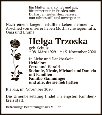 Traueranzeige von Helga Trzoska von UEL