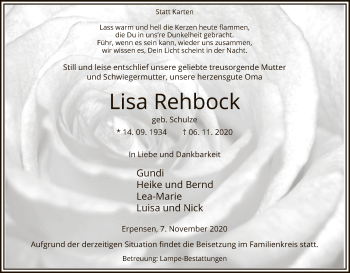 Traueranzeige von Lisa Rehbock von UEL