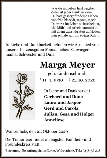 Traueranzeige von Marga Meyer von UEL