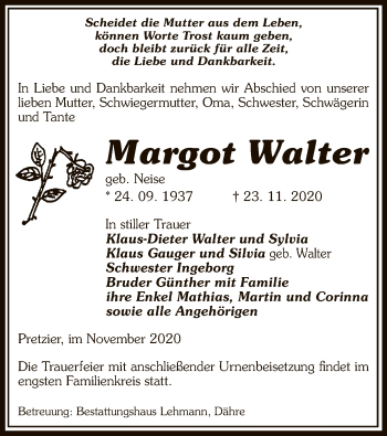 Traueranzeige von Margot Walter von UEL