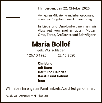 Traueranzeige von Maria Bollof von UEL