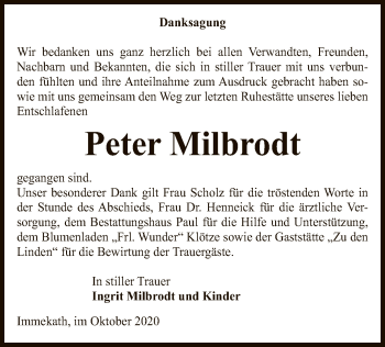 Traueranzeige von Peter Milbrodt von UEL