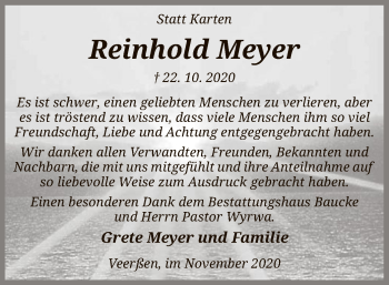 Traueranzeige von Reinhold Meyer von UEL