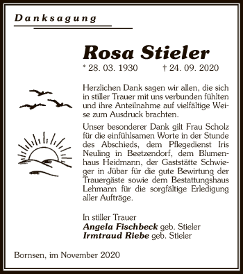 Traueranzeige von Rosa Stieler von UEL