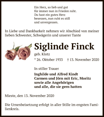 Traueranzeige von Siglinde Finck von UEL