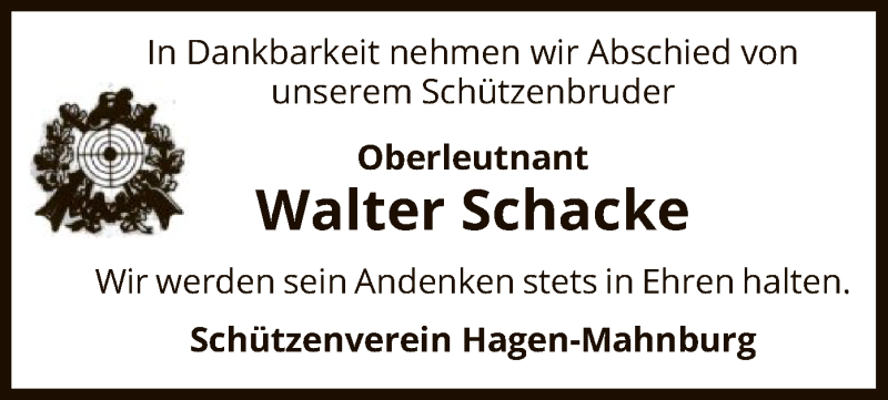  Traueranzeige für Walter Schacke vom 12.11.2020 aus UEL