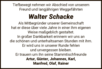 Traueranzeige von Walter Schacke von UEL