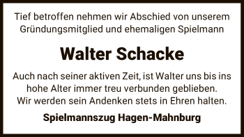 Traueranzeige von Walter Schacke von UEL