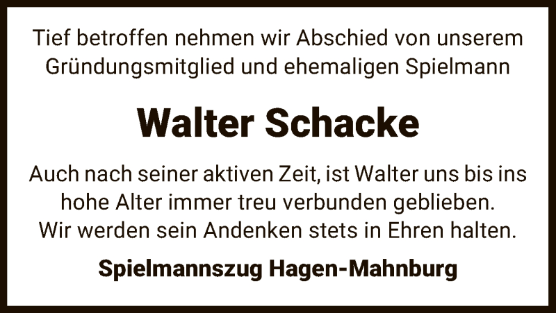  Traueranzeige für Walter Schacke vom 12.11.2020 aus UEL