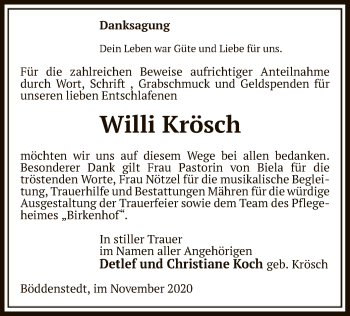 Traueranzeige von Willi Krösch von UEL