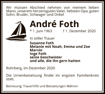 Traueranzeige von Andre Foth von UEL