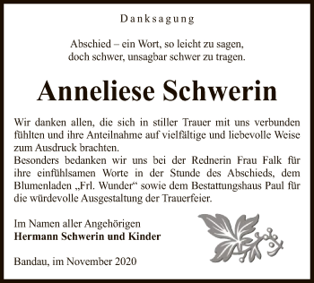 Traueranzeige von Anneliese Schwerin von UEL