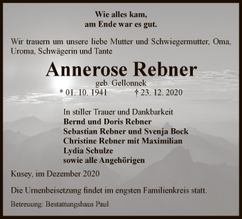 Traueranzeige von Annerose Rebner von UEL