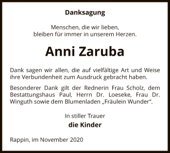 Traueranzeige von Anni Zaruba von UEL