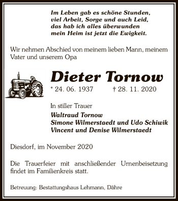 Traueranzeige von Dieter Tornow von UEL