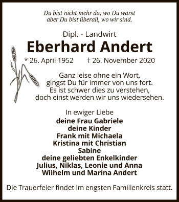 Traueranzeige von Eberhard Andert von UEL