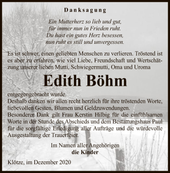 Traueranzeige von Edith Böhm von UEL