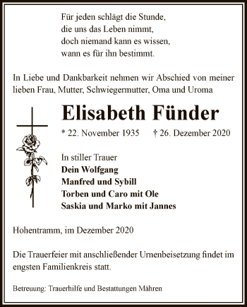 Traueranzeige von Elisabeth Fünder von UEL