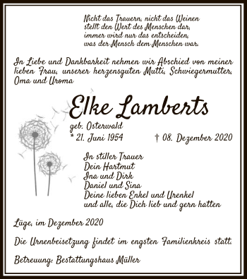 Traueranzeige von Elke Lamberts von UEL