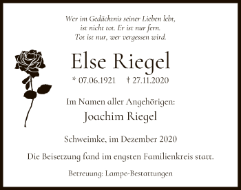 Traueranzeige von Else Riegel von UEL