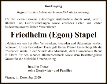 Traueranzeige von Friedhelm Stapel von UEL