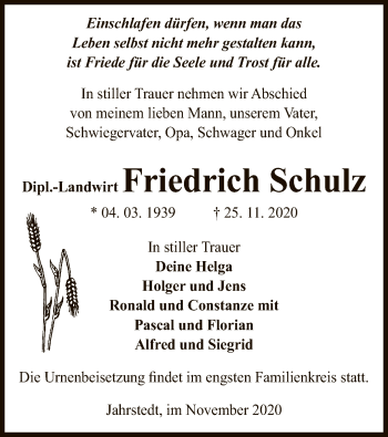 Traueranzeige von Friedrich Schulz von UEL