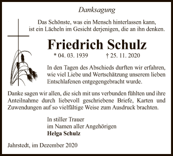 Traueranzeige von Friedrich Schulz von UEL