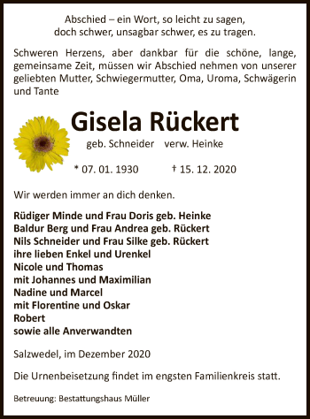 Traueranzeige von Gisela Rückert von UEL