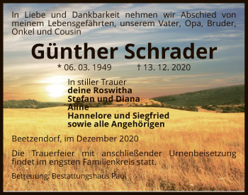Traueranzeige von Günther Schrader von UEL