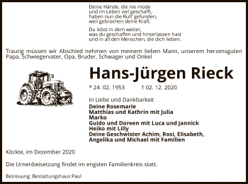 Traueranzeige von Hans-Jürgen Rieck von UEL