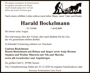 Traueranzeige von Harald Bockelmann von UEL